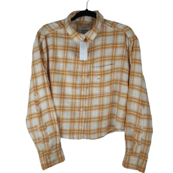 American Eagle Outfitters Tops - American Eagle Flannel Plaid Semi Cropped Button Down Top